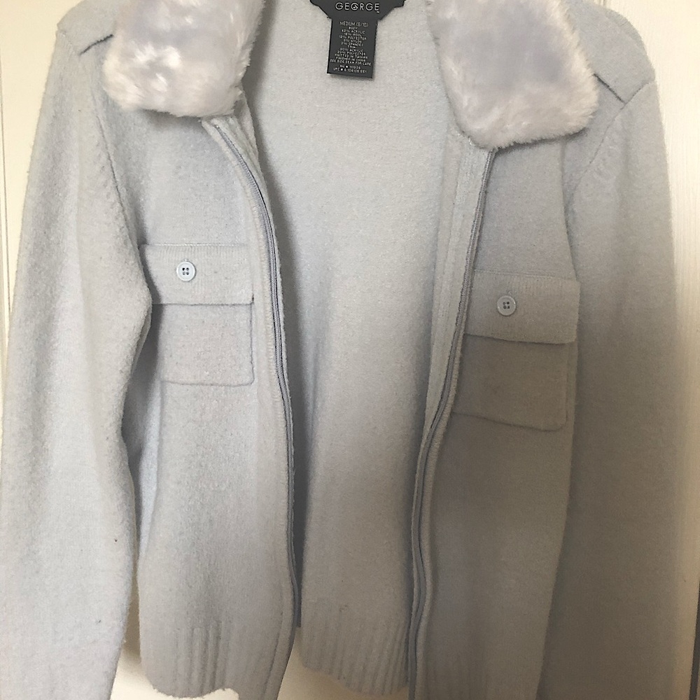 Light pale blue wool zip up sweater